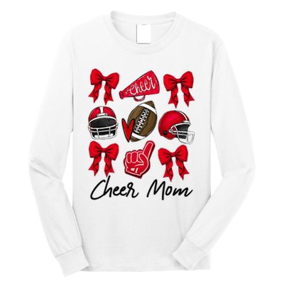 Football Coquette Bow Cheer Mom Red Long Sleeve Shirt