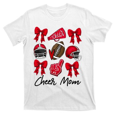 Football Coquette Bow Cheer Mom Red T-Shirt