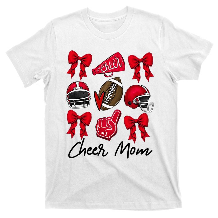 Football Coquette Bow Cheer Mom Red T-Shirt