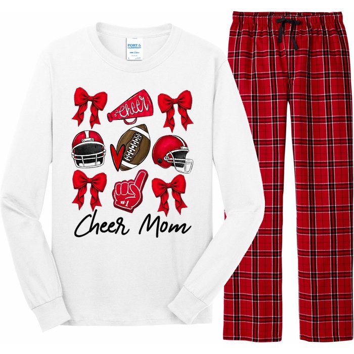 Football Coquette Bow Cheer Mom Red Long Sleeve Pajama Set