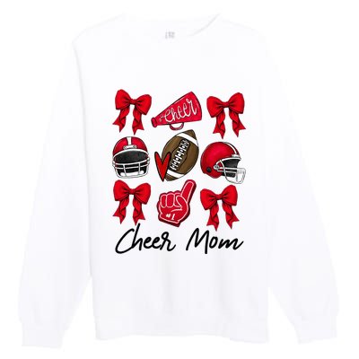 Football Coquette Bow Cheer Mom Red Premium Crewneck Sweatshirt