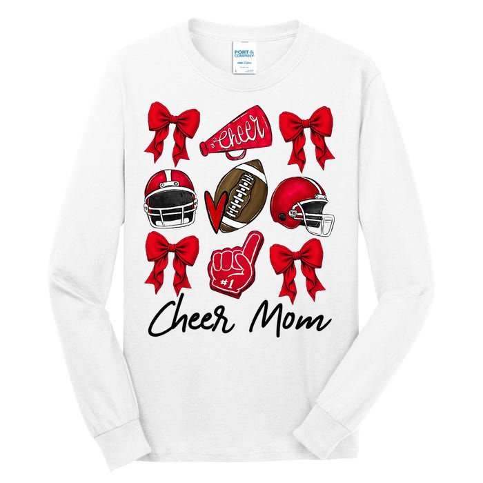 Football Coquette Bow Cheer Mom Red Tall Long Sleeve T-Shirt