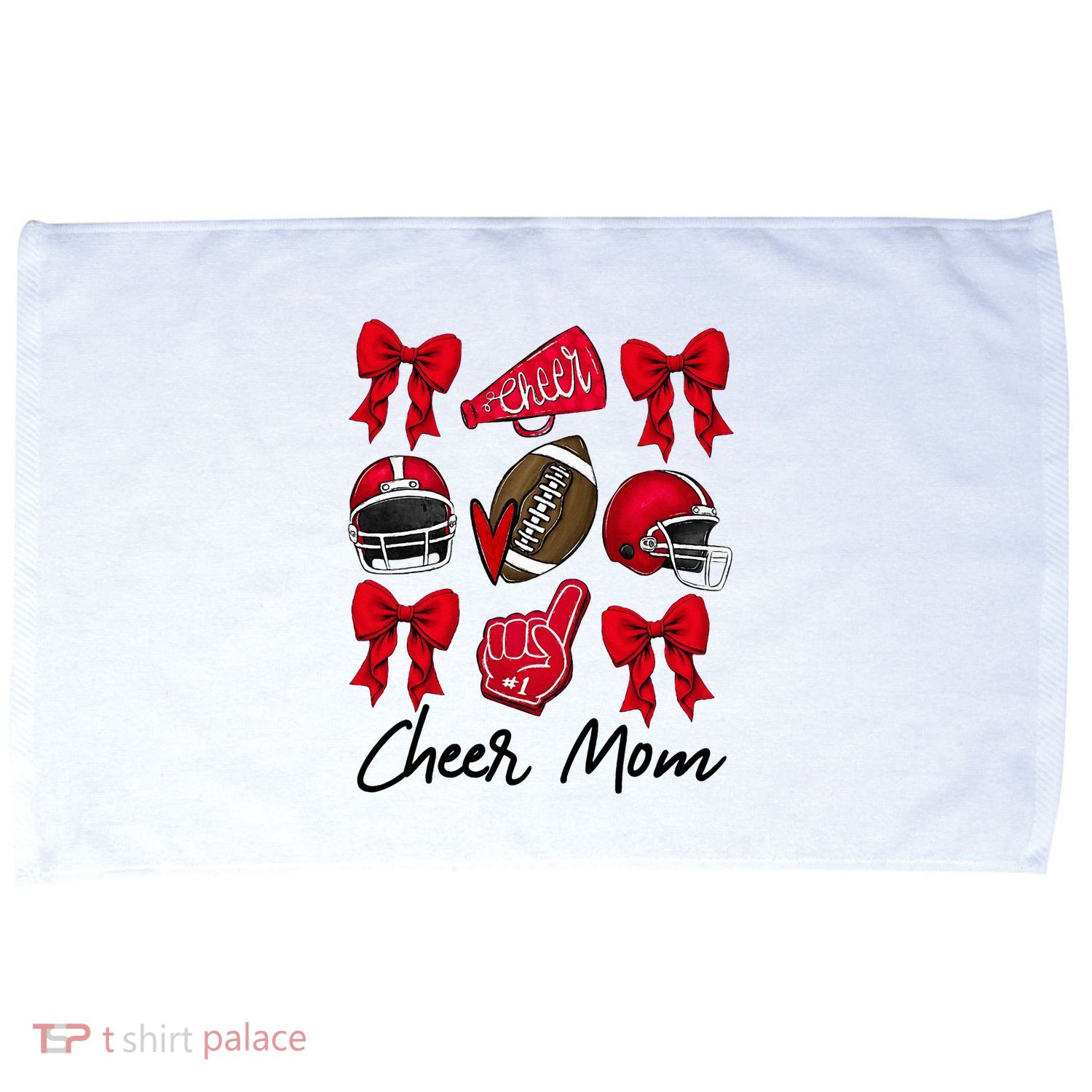 Football Coquette Bow Cheer Mom Red Microfiber Hand Towel