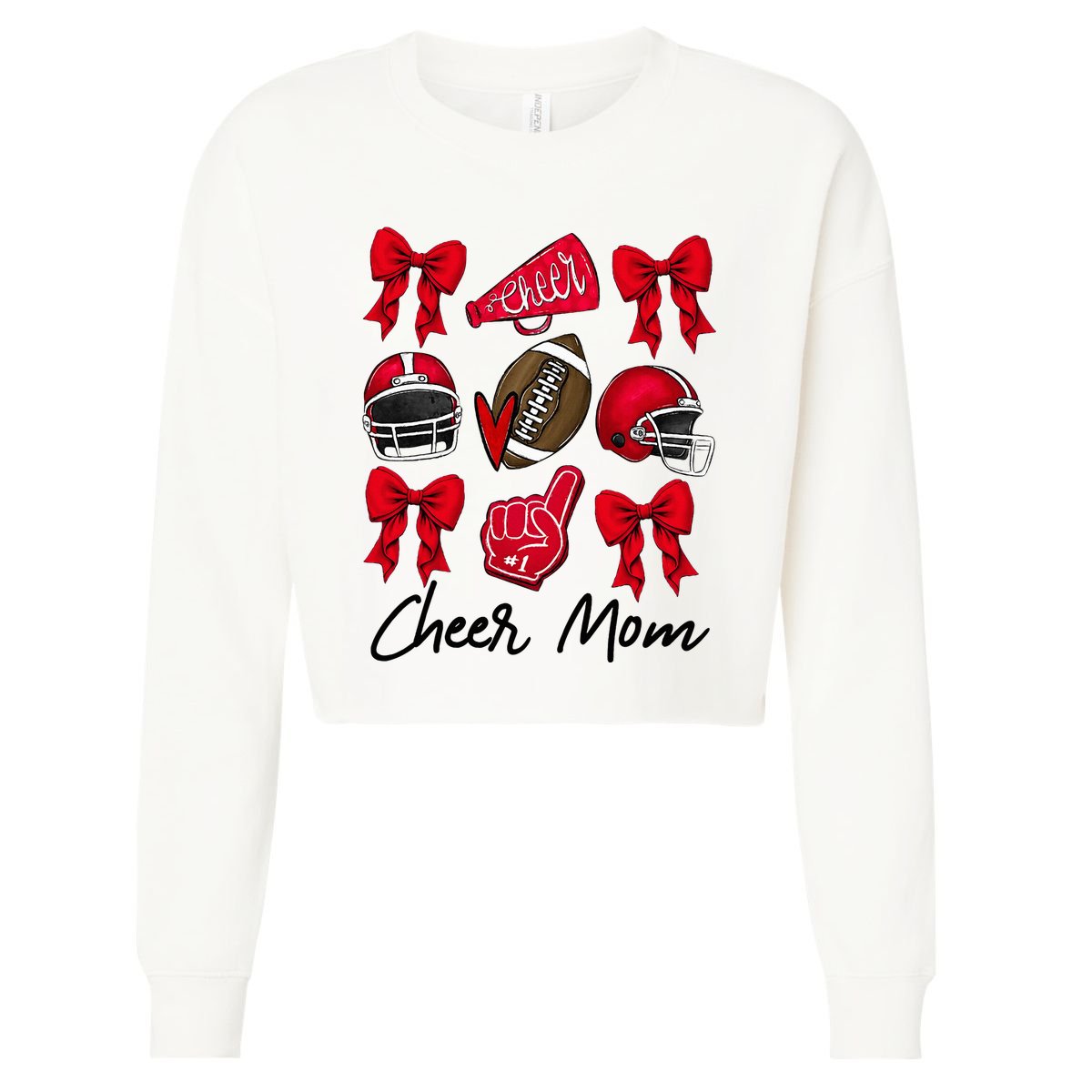 Football Coquette Bow Cheer Mom Red Cropped Pullover Crew