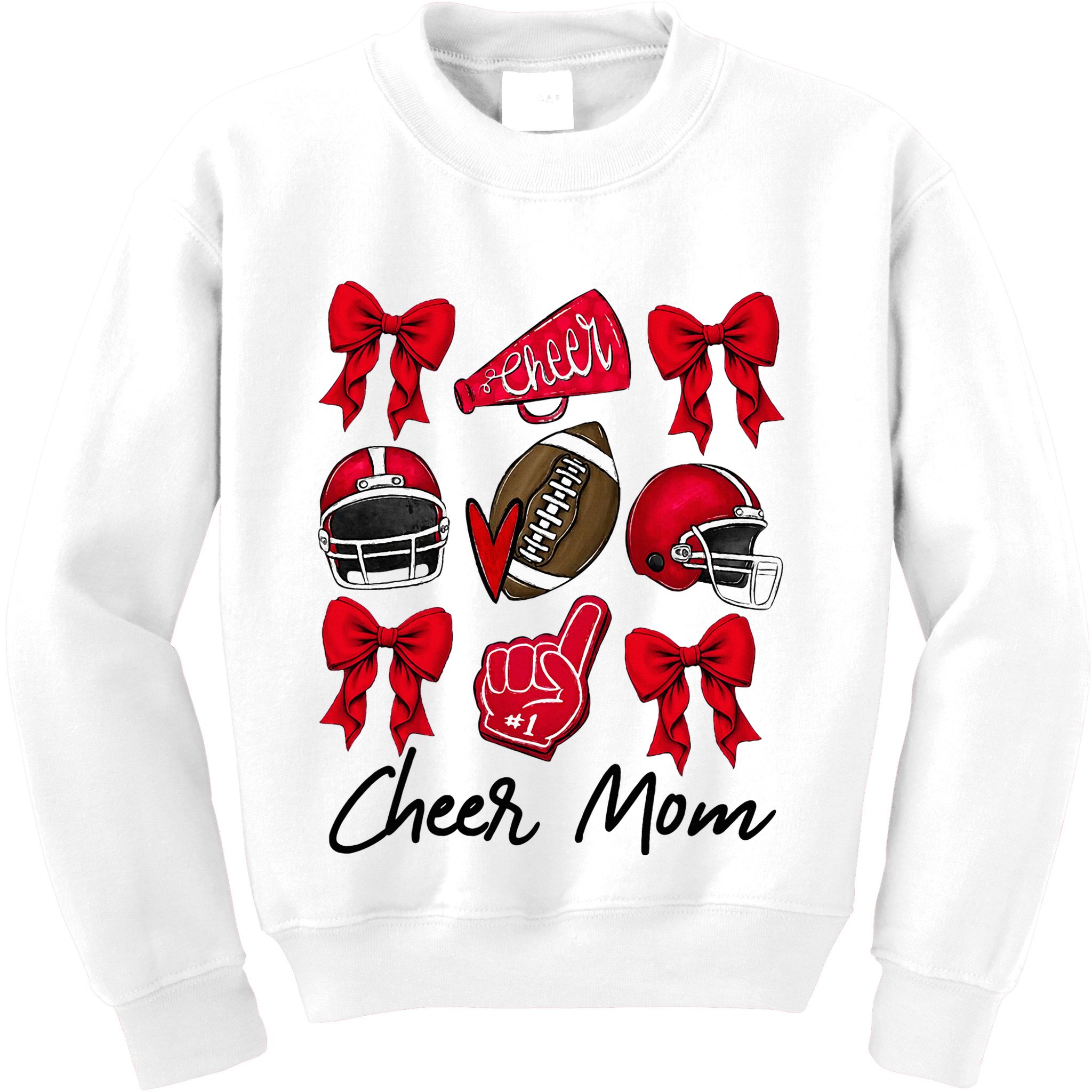 Football Coquette Bow Cheer Mom Red Kids Sweatshirt