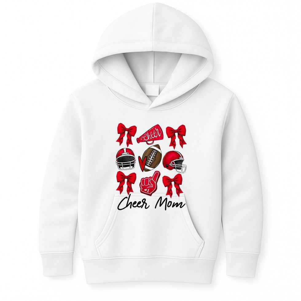 Football Coquette Bow Cheer Mom Red Kids Hoodie