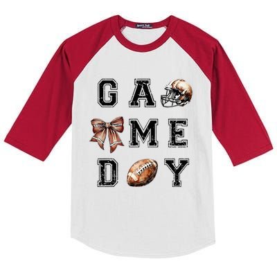 Football Coquette Bow Football Mom Game Day Kids Colorblock Raglan Jersey