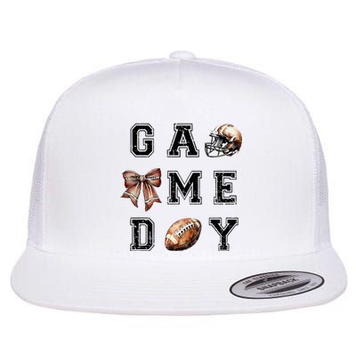 Football Coquette Bow Football Mom Game Day Flat Bill Trucker Hat