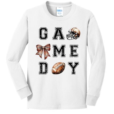 Football Coquette Bow Football Mom Game Day Kids Long Sleeve Shirt