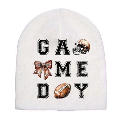 Football Coquette Bow Football Mom Game Day Short Acrylic Beanie