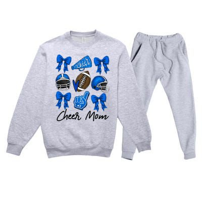 Football Coquette Bow Cheer Mom Blue Premium Crewneck Sweatsuit Set