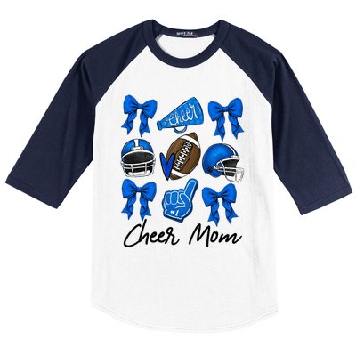 Football Coquette Bow Cheer Mom Blue Baseball Sleeve Shirt