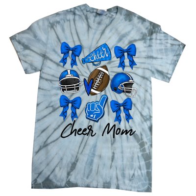 Football Coquette Bow Cheer Mom Blue Tie-Dye T-Shirt