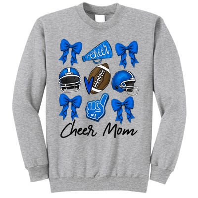 Football Coquette Bow Cheer Mom Blue Tall Sweatshirt