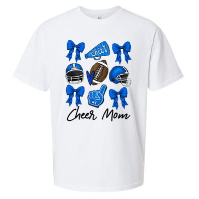 Football Coquette Bow Cheer Mom Blue Sueded Cloud Jersey T-Shirt