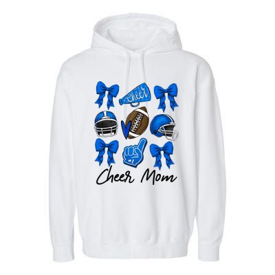 Football Coquette Bow Cheer Mom Blue Garment-Dyed Fleece Hoodie