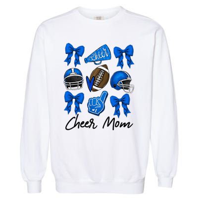 Football Coquette Bow Cheer Mom Blue Garment-Dyed Sweatshirt