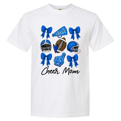 Football Coquette Bow Cheer Mom Blue Garment-Dyed Heavyweight T-Shirt