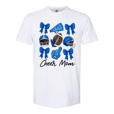 Football Coquette Bow Cheer Mom Blue Softstyle® CVC T-Shirt