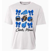 Football Coquette Bow Cheer Mom Blue Cooling Performance Crew T-Shirt