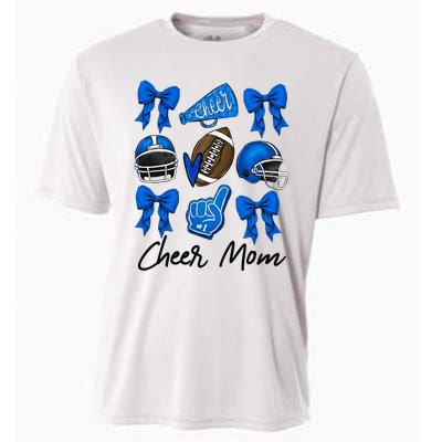 Football Coquette Bow Cheer Mom Blue Cooling Performance Crew T-Shirt