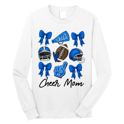 Football Coquette Bow Cheer Mom Blue Long Sleeve Shirt