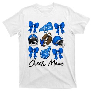 Football Coquette Bow Cheer Mom Blue T-Shirt