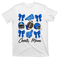 Football Coquette Bow Cheer Mom Blue T-Shirt