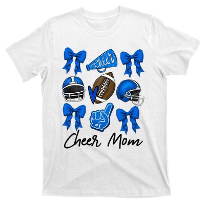 Football Coquette Bow Cheer Mom Blue T-Shirt