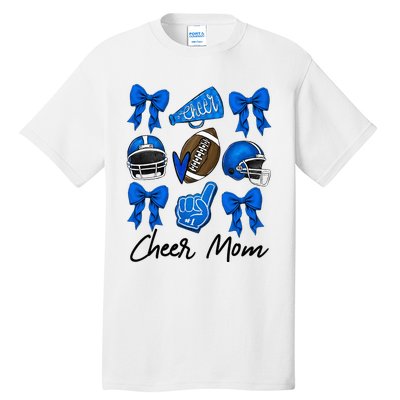 Football Coquette Bow Cheer Mom Blue Tall T-Shirt