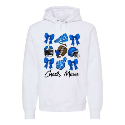 Football Coquette Bow Cheer Mom Blue Premium Hoodie