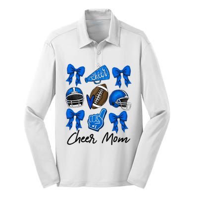 Football Coquette Bow Cheer Mom Blue Silk Touch Performance Long Sleeve Polo