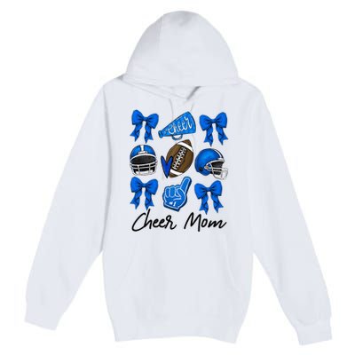 Football Coquette Bow Cheer Mom Blue Premium Pullover Hoodie