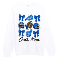 Football Coquette Bow Cheer Mom Blue Premium Crewneck Sweatshirt