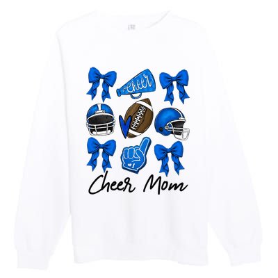 Football Coquette Bow Cheer Mom Blue Premium Crewneck Sweatshirt