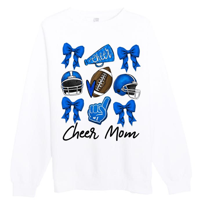 Football Coquette Bow Cheer Mom Blue Premium Crewneck Sweatshirt