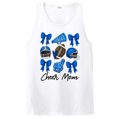 Football Coquette Bow Cheer Mom Blue PosiCharge Competitor Tank