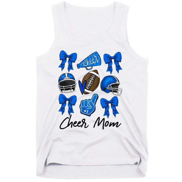 Football Coquette Bow Cheer Mom Blue Tank Top