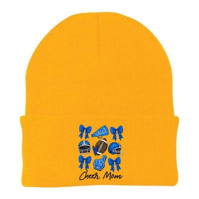 Football Coquette Bow Cheer Mom Blue Gift Knit Cap Winter Beanie