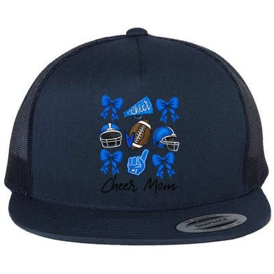 Football Coquette Bow Cheer Mom Blue Gift Flat Bill Trucker Hat