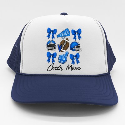 Football Coquette Bow Cheer Mom Blue Gift Trucker Hat