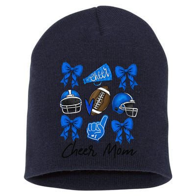 Football Coquette Bow Cheer Mom Blue Gift Short Acrylic Beanie