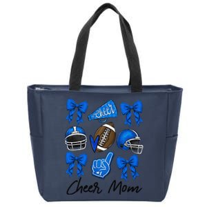 Football Coquette Bow Cheer Mom Blue Gift Zip Tote Bag