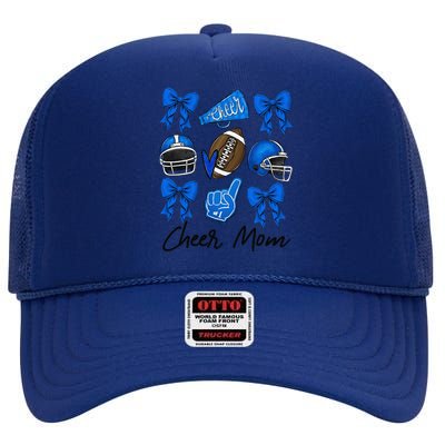 Football Coquette Bow Cheer Mom Blue Gift High Crown Mesh Back Trucker Hat