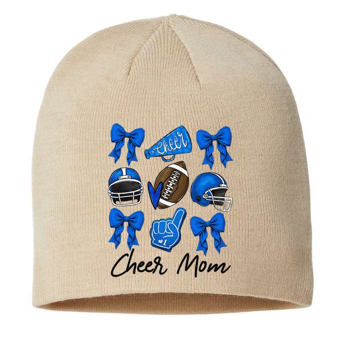 Football Coquette Bow Cheer Mom Blue Gift Sustainable Beanie