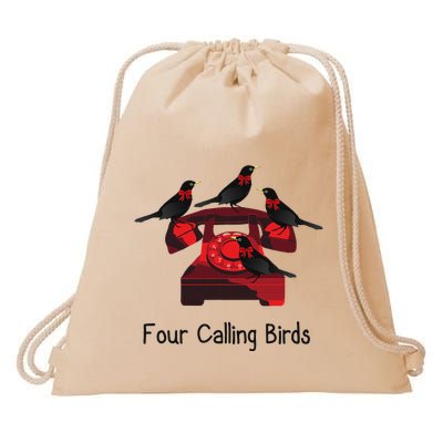 Four Calling Birds Funny Twelve Days Of Christmas Drawstring Bag