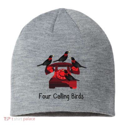 Four Calling Birds Funny Twelve Days Of Christmas Sustainable Beanie