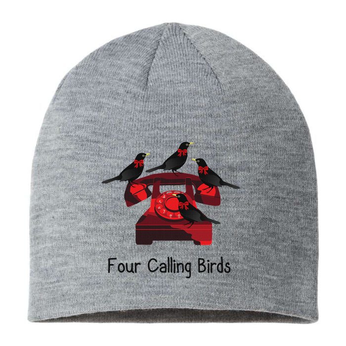 Four Calling Birds Funny Twelve Days Of Christmas Sustainable Beanie