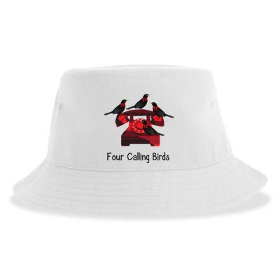 Four Calling Birds Funny Twelve Days Of Christmas Sustainable Bucket Hat