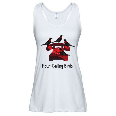 Four Calling Birds Funny Twelve Days Of Christmas Ladies Essential Flowy Tank
